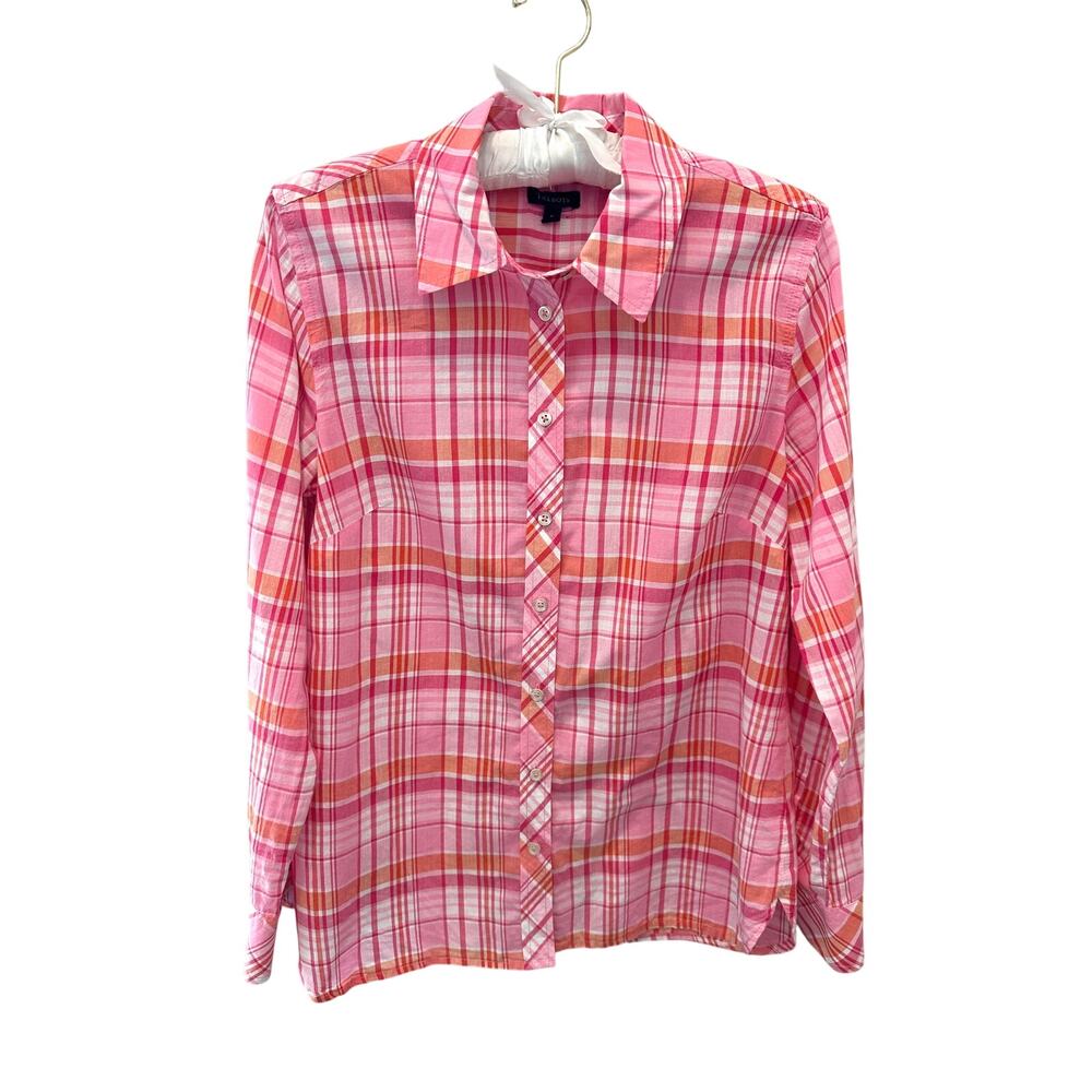 TALBOTS | Pink Plaid Button Front Cotton Shirt |  Small